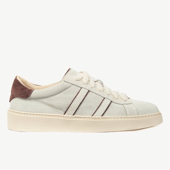 Eleventy "White" Suede Double-Stripe Low-Top Sneakers - Picture 1 of 9